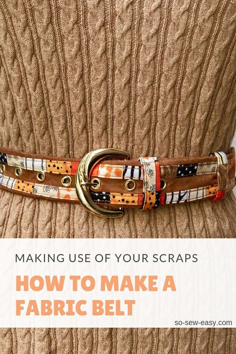 A fabric belt project is the perfect fabric scrap buster since you will only need a couple of strips of fabric. This fabric belt tutorial applies to any size buckle, the key is to know how much fabric to cut to be able to fit into the buckle. Fabric Belts Diy Ideas, Belt Tutorial, Make A Belt, Sew Bags, Diy Belts, Sewing Tutorials Free, Beginner Sewing Projects Easy, Clothes Sewing, Leftover Fabric