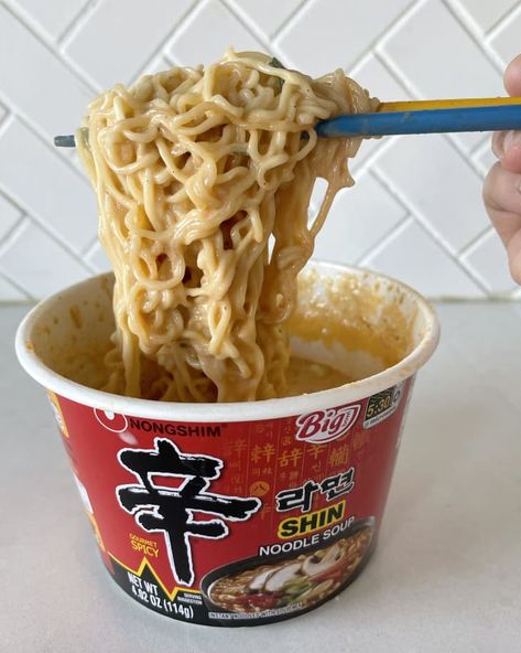 TikTok Brie Shin Ramyun Recipe Review | Kitchn Creamy Shin Ramyun, Shin Ramyun Hack, Shin Ramen Hacks, Shin Ramyun, Ramen Hacks, Easy Ramen, Noodles Lover, Spicy Ramen, Spicy Noodles