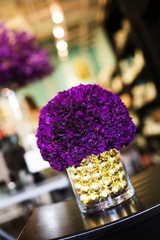 Purple and gold flower centerpiece Purple Flower Arrangements, Purple Wedding Centerpieces, Purple Carnations, Table Floral Arrangements, Purple And Gold Wedding, Purple Table, Gold Centerpieces, Purple Wedding Flowers, Purple Party