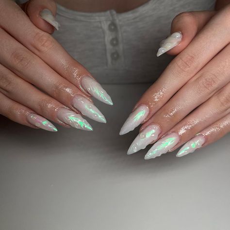 White Mermaid Nails, Siren Nails, Natural Gel Nails, 2024 Nails, White Mermaid, Drip Nails, Mermaid Nails, Mermaid Inspired, Powder Nails