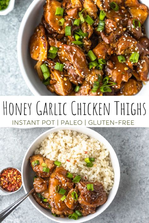 Instant Pot Honey Garlic Chicken, Garlic Chicken Thighs, Honey Garlic Chicken Thighs, Crockpot Chicken Thighs, Paleo Chicken Recipes, Honey Garlic Sauce, Summer Meals, Bowl Recipes, Honey Garlic Chicken