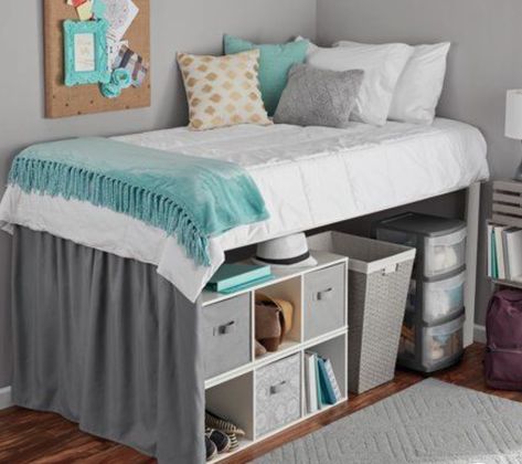 Dorm Single, Dorm Bed Skirt, Classy Dorm Room, Baylor Dorm, Dorm Room Organization Ideas, Biola University, Dorm Bed Skirts, College Items, Room Organization Ideas