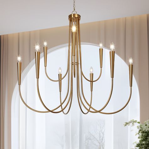 Brass Modern Chandelier, Kitchen Dining Rooms, Chandelier Classic, Modern Gold Chandelier, Lights For Dining Room, Candlestick Chandelier, Circle Chandelier, Large Chandelier, Island Chandelier