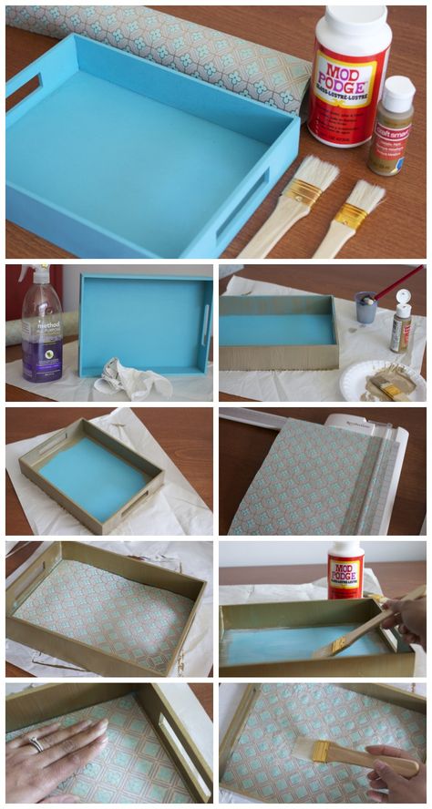 paper-decoupage-tray Tray Decoration Ideas, Tray Makeover, Diy Serving Tray, Thrift Store Makeover, Tray Decoration, Farmhouse Coastal, Decoupage Wood, Decoupage Tray, Mod Podge Crafts