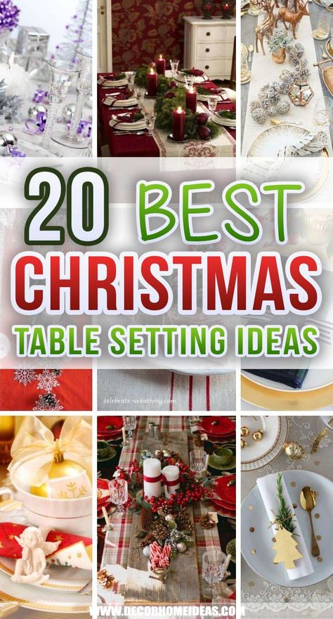 Best Christmas Table Setting Ideas. Transform your Christmas table with these sophisticated table setting ideas. From gold decorations to tasteful centerpieces, it'll be an unforgettable holiday dinner. #decorhomeideas Table Setting For Christmas Dinner Decorating Ideas, Best Christmas Table Settings, Xmas Lunch Ideas Table Settings, Christmas Dining Room Table Decor Ideas, Christmas Theme Table Ideas, Christmas Table Scapes Ideas Holidays, Christmas Breakfast Table Setting, Christmas Table Scapes, Christmas Table Place Settings