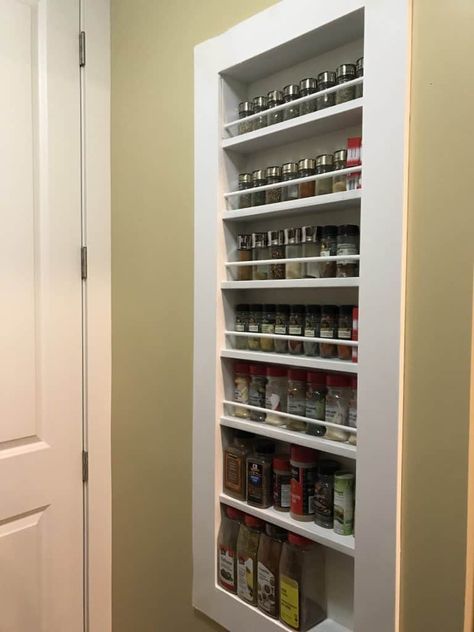 If you’re tired of trying cheap solutions that don’t work in the long run, maybe you’re ready to take on a DIY Built-in Spice Rack. Check out this simple built in that can be easily built over a weekend. | Organization |#DIY | #spicerack | #organization | #ourhappyhive Kitchen Spice Rack Ideas, Spice Rack Diy, Spice Rack Ideas, Wall Spice Rack, Diy Built In, Diy Spice Rack, Kitchen Spice Rack, Wall Mounted Spice Rack, Kitchen Spice Racks