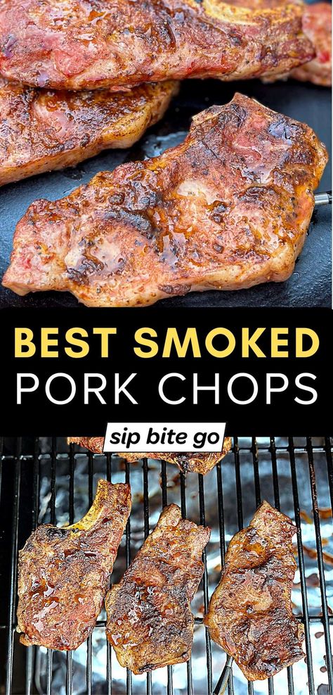 Ninja Wood Fire Grill Recipes, Ninja Smoker Recipes, Traeger Pork Chops, Bone In Pork Chop Recipe, Smoked Pork Recipes, Easy Smoker Recipes, Pellet Smoker Recipes, Smoker Ideas, Bone In Pork Chops