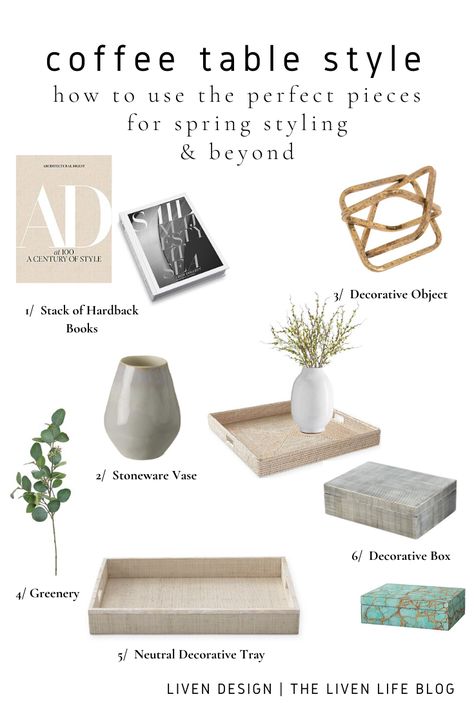 Give your coffee table a spring facelift: How to style a coffee table using 6 key pieces. Create a stylish coffee table with these essential pieces. I've found a range of products for each key item linked for you to shop! Home decor style tips. Vase, decorative tray, coffee table books, decorative boxes, greenery, decorative object. How To Decor Coffee Table, Decor Boxes Decoration, Decorative Boxes For Coffee Table, How To Style A Coffee Table Tray, Coffee Table Tray Decor Living Rooms, Coffee Table Trays Ideas, How To Style A Coffee Table, Decorative Tray Ideas Living Room, Coffee Table Tray Styling