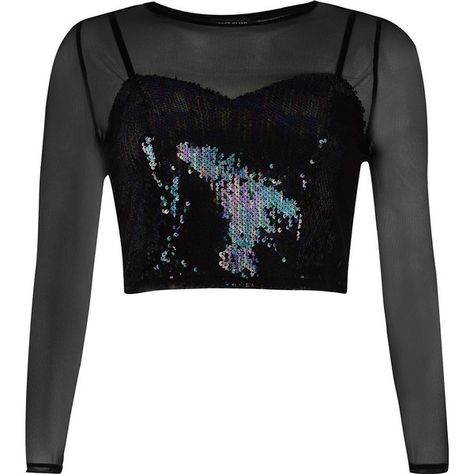 River Island Petite black mesh sequin crop top ($44) ❤ liked on Polyvore featuring tops, crop tops, mesh crop top, petite tops, layered tops, tall tops and crop top Long Sleeve Sequin Top, Crop Tops Shirts, Bralet Tops, Mode Chanel, Sequin Crop Top, Layer Top, Petite Tops, Bralette Tops, Kpop Fashion Outfits