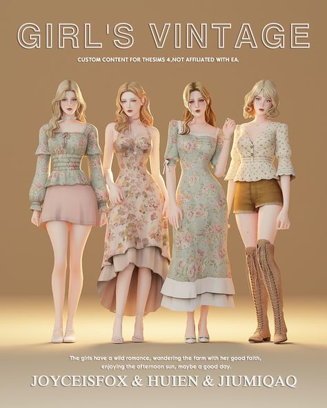 CAS - Girl's Vintage（13 items） | Patreon Sims 4 Patreon Creators, Sims Cc Dresses, Sims 4 Vintage, Cc Dress, Lotes The Sims 4, Mods Sims 4, The Sims 4 Cabelos, Sims 4 Tsr, Clothes Cc