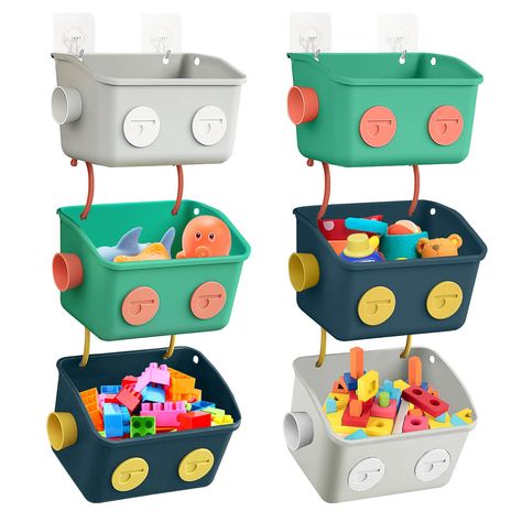 PRICES MAY VARY. 【UNIQUE DESIGN】The shower toy organizer consists of 3 shower caddy baskets with different colors: blue, grey and green. It's very easy to install and you can use it separately or one hooked to the other and then pasted to the wall with a non-marking hook 【CUTE ROBOT APPEARANCE】Interesting robot shape and bright color matching can catch the children's attention quickly, very helpful to recognize the colors and stimulate their's imagination.Each shower toy organizer measures 8.66* Kids Bathroom Small, Bath Toys Storage, Bath Toy Organizer, Bath Toy Storage, Bath Toy Organization, Toy Storage Organizer, Cute Robot, Backyard Storage, Toy Organizer