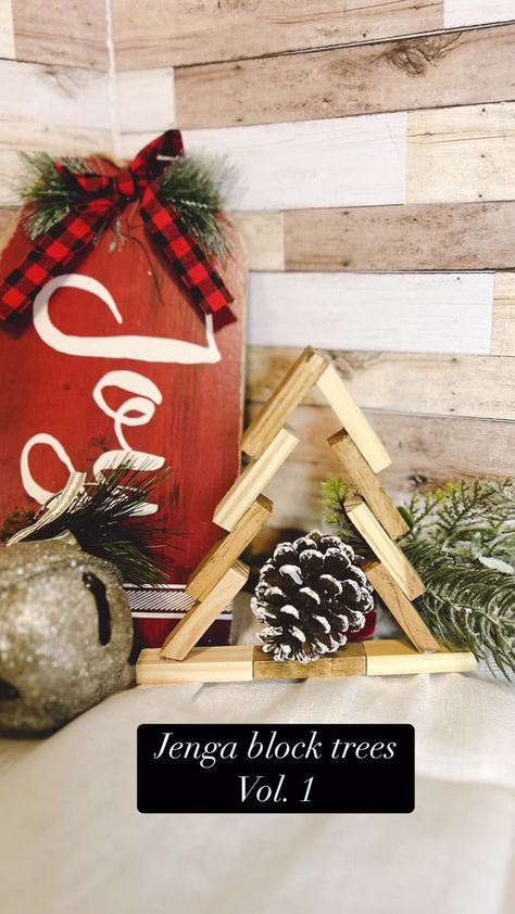 Christmas Tree Jenga Blocks, Christmas Trees Made From Jenga Blocks, Dt Jenga Block Christmas, Jenga Block Trees, Jenna Block Christmas Crafts, Jinga Crafts Diy, Jenga Blocks Christmas Crafts, Diy With Jenga Blocks, Jenga Painting Ideas