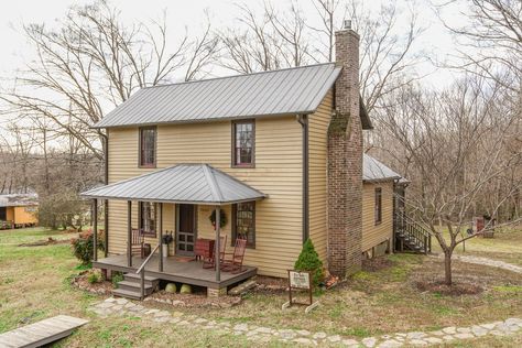 Restored Glencoe Mill House, Circa 1900 in NC. So quaint! $250,000 - The Old House Life Stove In Fireplace, 1900s House, 1920s Farmhouse, Fireplace Granite, Burlington North Carolina, Cedar Lined Closet, House Generator, Walnut Kitchen Cabinets, Beam Ceilings