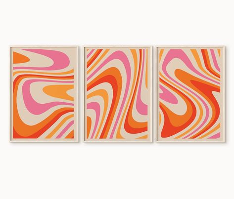 PRICES MAY VARY. COLORFUL ABSTRACT ART WALL DECOR: Hang these beautiful colorful unframed art prints in your dorm, office, living room, or bedroom. Our orange abstract wall art will quickly turn your room into a trendy space or your office into a happy place. This framed wall art set is pretty, lightweight, and has the perfect shades of pink and orange to brighten up your mood every single day. ECLECTIC PREPPY POSTERS: Colorful abstract wall art is perfect element to add to any dorm room. The co Pink And Orange Wall Art, Pink Wall Art Prints, Hot Pink Wall Art, Danish Pastel Room Decor, Posters For Wall, Yellow Room Decor, Pink Office Decor, Danish Pastel Room, Trippy Room