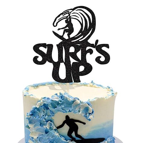 Amazon.com: Black Glitter Double Sided Surf's Up Cake Topper for Summer Beach Surfing Theme Hawaii Party Company Events Retirement Party Graduation Cake Decorations : Grocery & Gourmet Food Surfer Cake, Up Cake Topper, Surf Cake, Cake Table Birthday, Up Cake, 60th Birthday Cakes, Beach Cakes, Hawaii Party, Beach Surfing