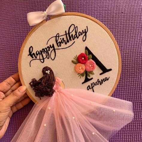 A very cute and beautiful birthday gift for your special one! ❤️❤️❤️ Dm to place your orders now💌💌💌 . . #birthdayhoopart❤️ #embroideryhoop Birthday Hoops Embroidery, Girly Embroidery, Crochet Frame, Diy Anniversary Gift, Embroidery Hoop Art Diy, Girl Embroidery, Pillow Embroidery, Diy Anniversary, Diy Embroidery Designs