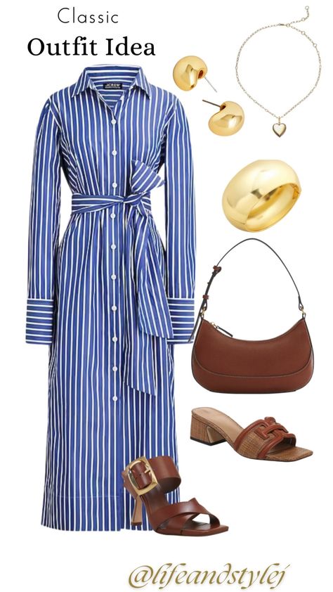 Shop Waylon Slide Sandal (Women) and other curated products on LTK, the easiest way to shop everything from your favorite creators. Style Striped Dress, Oldmoney Dress, Blue And White Striped Dress Outfit, White Striped Dress Outfit, Plaid Dress Outfit, Cotton Dress Outfit, Grandmother Style, Blue Dress Outfits, Blue Cotton Dress