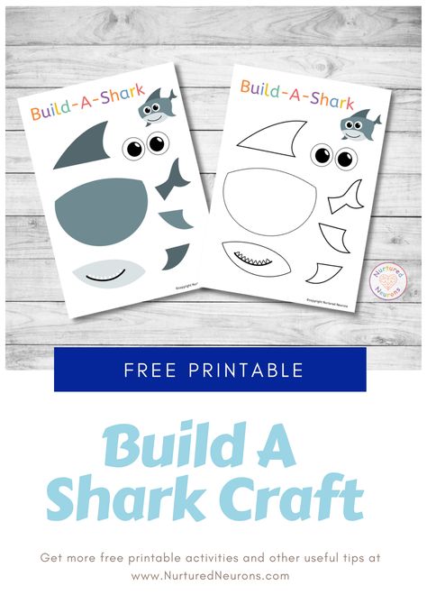 Build A Shark Craft (Free Printable for Preschool) - Nurtured Neurons Shark Craft Preschool, Build A Shark, Shark Crafts Preschool, Astronaut Craft, Shark Craft, Cow Craft, Sea Activities, Sheep Crafts, Chicken Crafts