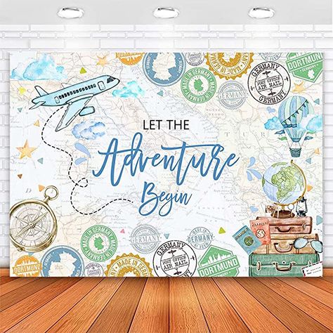 World Map Travel, Travel Party Theme, Party Photo Backdrop, Let The Adventure Begin, Travel Theme, Fiesta Baby Shower, Birthday Party Banner, Travel Party, Theme Birthday