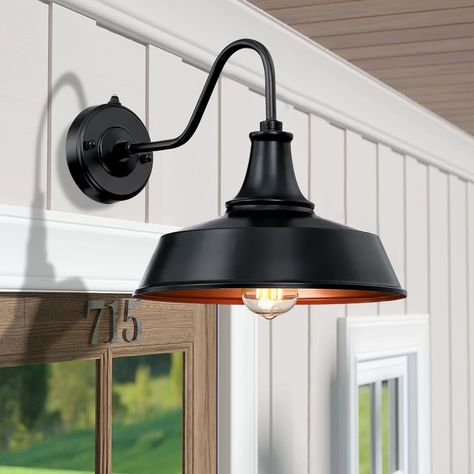 2PK 1-Light Outdoor Barn Light Gooseneck Wall Lantern - 11.02"x12.76"x10.17" - On Sale - Bed Bath & Beyond - 33809865 Barn Lights Exterior Garage, Garage Lighting Ideas Exterior, Gooseneck Lighting Outdoor, Outdoor Barn Lights, Outside Light Fixtures, Exterior House Lights, Barn Exterior, Rustic Outdoor Lighting, Farmhouse Wall Sconces