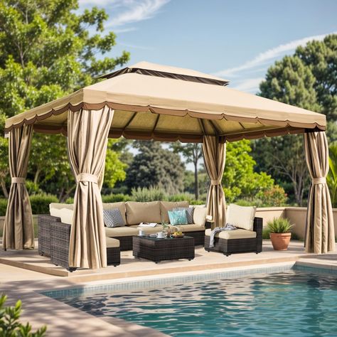 PRICES MAY VARY. ✅【Stability Design】10x13 gazebo is made high quality iron metal frame which has strong bearing capacity. The outdoor canopies top bracket is composed of 8 tubes. The joint of the beams designed triangular structure to enhance stability. The side support bars provides strong support for entire patio gazebo. The foot of gazebo for patios can be fixed to the ground with hard wares. Whole structure is technical designed for durable and stable outdoor use purpose ✅【Ventilated Double- Screen Curtains, Gazebo Patio, Backyard Patio Deck, Outdoor Gazebo, Gazebo Tent, Gazebo Canopy, Outdoor Gazebos, Patio Gazebo, Decks Backyard