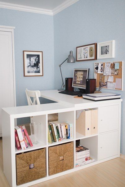 Craft Room Design, Office Guest Room, Efficient Storage, Home Office Ideas, Kallax Ikea, Craft Room Office, Home Office Setup, Office Room, Office Inspiration