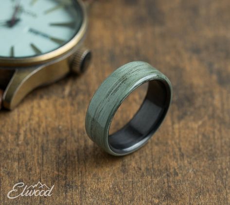 Band Boyfriend, Green Wedding Band, Inside Wedding, Mens Black Ring, Mens Wedding Bands Unique, Green Ash, Wedding Inside, Wood Ring, Hand Ring