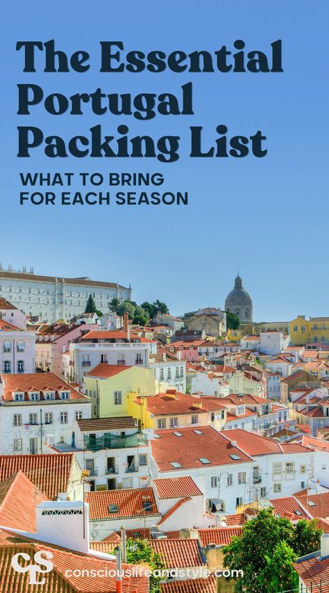 This will be your go-to Portugal packing guide no matter when you’re traveling. Get a Portugal packing list for spring, summer, and fall. #portugaltravel #portugalpackinglist Portugal In April Outfits, 54321 Packing Spring, Traveling To Portugal Tips, Travel To Portugal Outfits, Portugal Outfits Summer Packing Lists, Maderia Portugal Outfits, Portugal Travel Outfit Winter, Portugal March Outfit, Portugal Outfits October