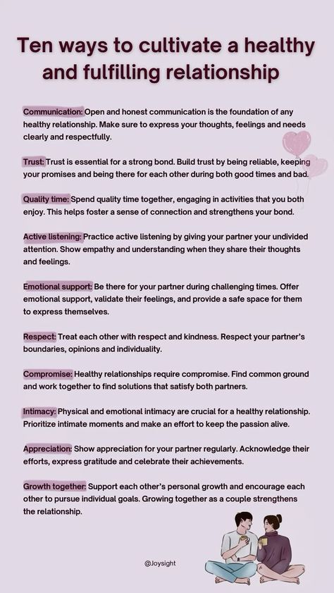 10 ways to cultivate a healthy and fulfilling relationship Healing Relationships, Relationship Skills, Communication Relationship, Relationship Lessons, Relationship Stuff, Relationship Therapy, Relationship Advice Quotes, Relationship Psychology, Best Relationship Advice