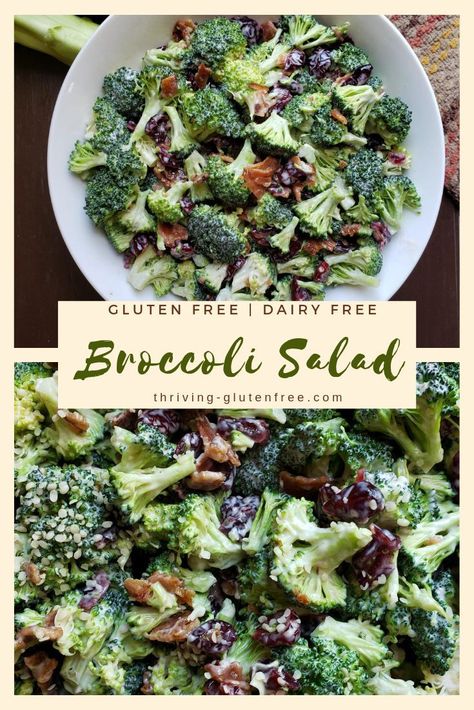 Dairy Free Gluten Free Salad, Gluten Free Potluck Ideas, Dairy Free Salad, Gluten Free Couscous, Gf Sides, Dairy Free Dressing, Best Broccoli Salad Recipe, Easy Broccoli Salad, Dairy Free Salads