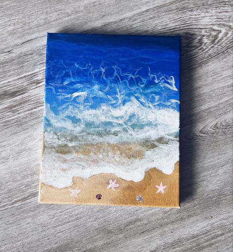 Beach Waves Acrylic Painting, Shore Painting, Beach Sand Art, Starfish Painting, Sand Drawing, Sketch Instagram, Crafts 2023, Salt Painting, Painting Reference