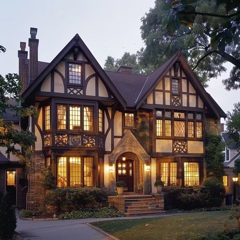 Tudor Cottage Interior, French Tudor Style Homes, Brick Victorian Homes, English Tudor Homes, Victorian Homes Exterior, Tudor Cottage, German Houses, House Silhouette, House Wall Design