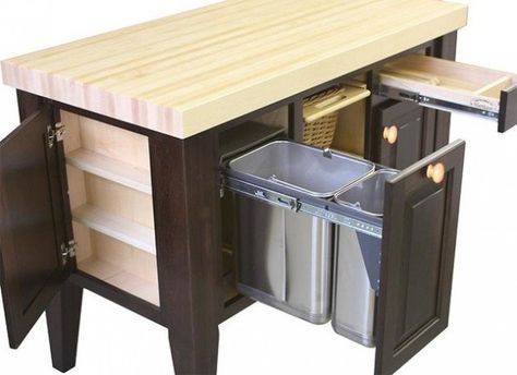 22 Fully Functional Space Saving Kitchen Furniture Designs That Will Leave You Breathless Kitchen Island With Trash, Multipurpose Kitchen Island, Heritage Kitchen, Contemporary Kitchen Island, Butcher Block Top, Space Saving Kitchen, Storage Kitchen, Diy Kitchen Island, Kitchen Furniture Design