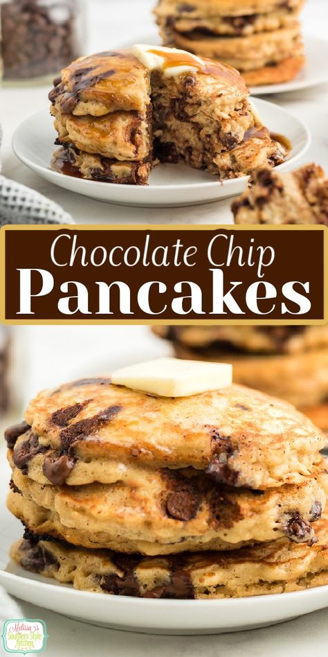 Chocolate Chip Pancakes Homemade Chocolate Chip Pancakes, Syrup Pancakes, Chocolate Chip Pancakes Recipe, Chocolate Chip Pudding Cookies, Pancake Toppings, Homemade Chocolate Chips, Chocolate Pancakes, Chocolate Chip Pancakes, Chocolate Banana Bread