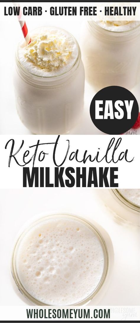 Keto Low Carb Milkshake Recipe – Vanilla - Treat yourself to this delicious low carb milkshake! This KETO MILKSHAKE recipe (sugar-free milkshake) is EASY and just 4 ingredients! #wholesomeyum #keto #ketorecipes #lowcarb #lowcarbrecipes #vanilla #milkshake Milkshake Recipe Vanilla, Keto Milkshake Recipe, Vanilla Milkshake Recipe, Keto Milkshake, Almond Cow, Desayuno Keto, Keto Sides, Keto Shakes, Keto Eating