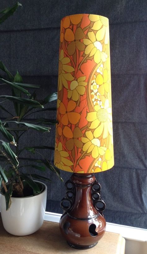 1970s Grace Sullivan 'Desdemona' fabric lampshade 60s Lampshade, Artsy Lighting, Groovy Lamp, Groovy Lamps, Plaster Lamps, Dramatic Foyer, Groovy Room, Vintage Lampshades, 60s Furniture