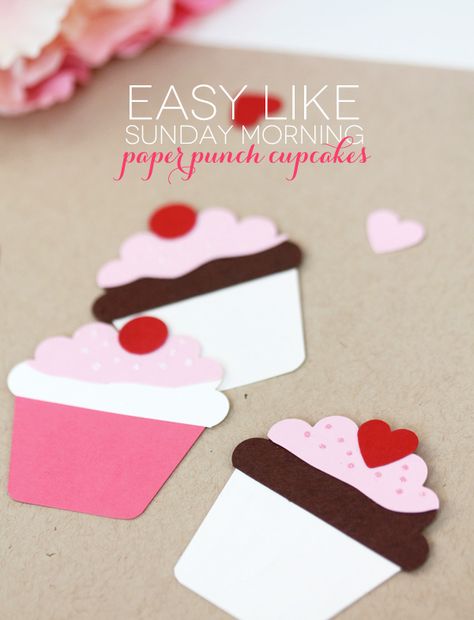 Easy Like Sunday Morning: Paper Punch Cupcakes | Damask Love Cards With Cupcakes On Them, Paper Punch Ideas, Cupcake Crafts, Cupcake Paper, Valentines Kids, Cupcake Cards, Cupcake Tutorial, Cupcake Card, Birthday Display