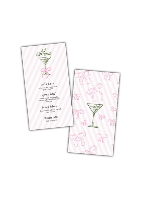 wedding stationary digital download - bows and martinis Bachelorette Stationary, Menu Birthday Party, Party Graphic Design, Bday Invitation Card, Birthday Martini, Martini Party, 21 Diner, 21st Bday Ideas, Invite Design