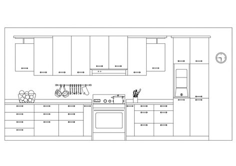 Perspective front view design of kitchen interior with crockery cad drawing details dwg file - Cadbull Kitchen Section Drawing Interior Design, Modern Kitchen Drawing, Kitchen Ideas Drawing, Kitchen Cabinet Drawing, Kitchen Interior Drawing, Kitchen Front View, 1bhk Flat Interior Design, Kitchen Top View, L Shaped Kitchen Cabinets