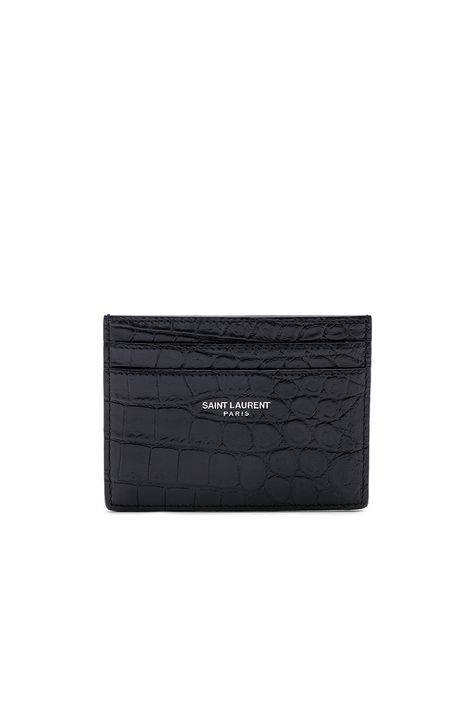 SAINT LAURENT SAINT LAURENT CROC LEATHER CARD CASE IN BLACK. #saintlaurent #bags #leather #animal print #lining Cardholder Aesthetic, Saint Laurent Card Holder, Ysl Card Holder, Leather Cardholder, Random Pict, Cute Wallets, Biker Jackets, Saint Laurent Wallet, Classic Card