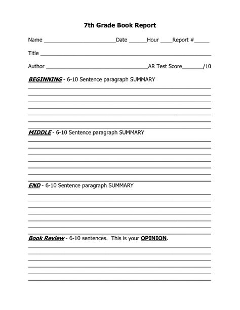 Book Report Template Grade 7 (1) | PROFESSIONAL TEMPLATES Chapter Template, Book Report Template Middle School, Biography Book Report Template, Biography Book Report, Paragraph Worksheets, 1st Grade Books, First Grade Books, 6th Grade Writing, Book Report Template