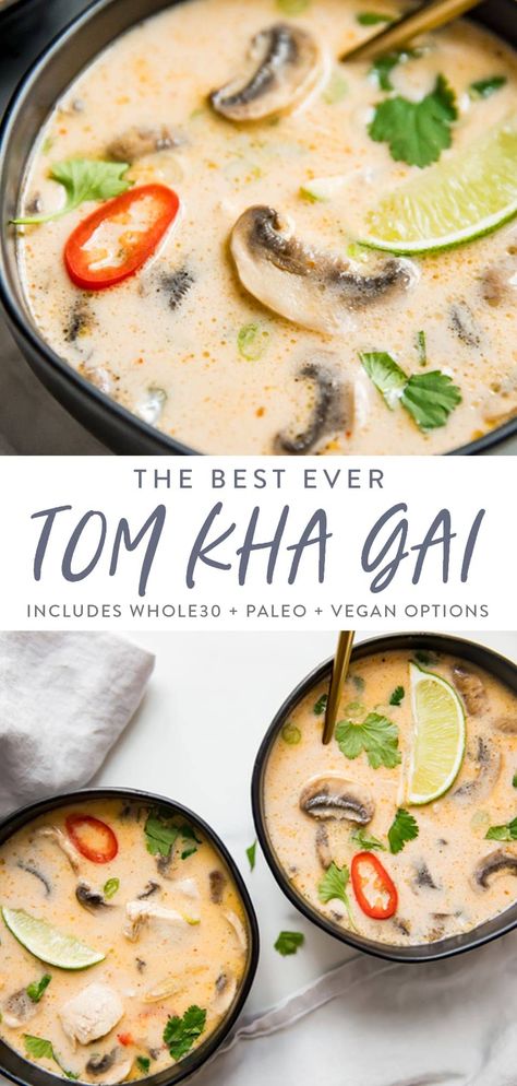 Tom Kha Gai Soup, Tom Kha Soup, Vegan Diner, Coconut Chicken Soup, Thai Coconut Chicken Soup, Soup Thai, Thai Coconut Chicken, Thai Coconut Soup, Tom Kha Gai