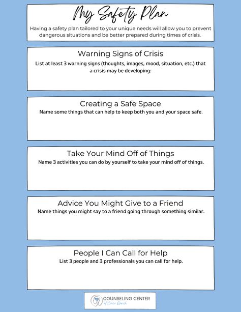 Crisis Plan Worksheet, Discharge Planning Worksheets, Safety Plan For Teens, Safety Plan For Kids Mental Health, Therapist Tips, Crisis Plan, Safety Planning, Protective Factors, Seeking Safety