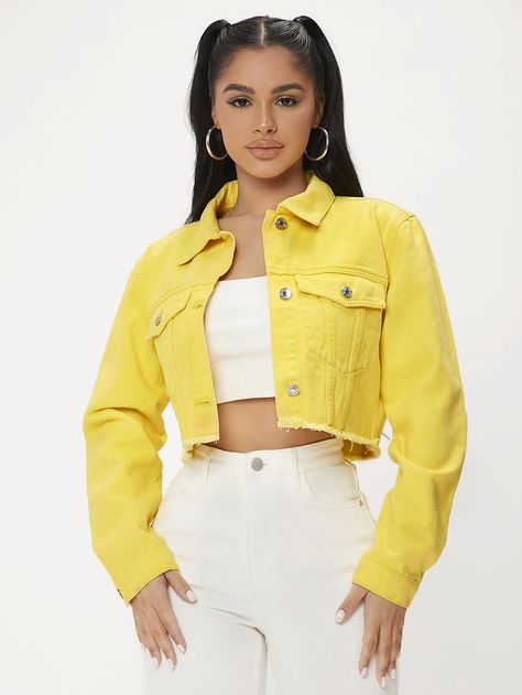 Coloured Denim Jacket, Yellow Jeans, Yellow Denim, Yellow Jacket, Cropped Denim Jacket, Shop Mens Clothing, Colored Denim, Cropped Denim, Denim Mini Skirt