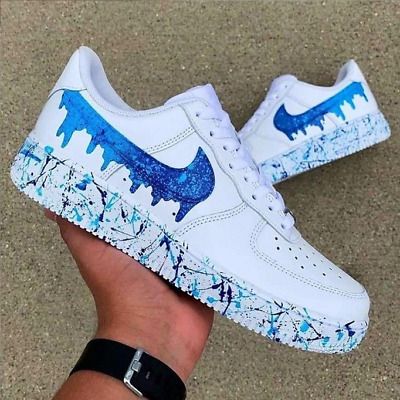 ad eBay - Nike Air Force 1 Custom Hand Painted White Shoes 'Blue Gradient Drip Splatter' - Buy Now, click the link (eBay) Buty Marki Nike, Nike Shoes Women Fashion, Custom Sneakers Diy, Air Force 1 Sneakers, Pretty Sneakers, Boty Nike, Nike Air Force 1 Custom, Custom Shoes Diy, Nike Shoes Air Force