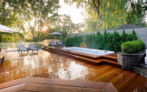 Pools Vs Swim Spas; Which One Should You Choose? - Brady's Pool & Spa Swim Spa Deck, Swim Spa Landscaping, Outdoor Swim Spa, Spa Landscaping, Mini Swimming Pool, Backyard Spa, Hot Tub Swim Spa, Spa Jacuzzi, Swim Spas