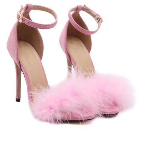 Amazon.com | MMJULY Women's Open Toe Ankle Strap Fluffy Feather Stiletto High Heel Dress Sandal | Heeled Sandals Feather Sandals, Autumn Shoes Women, Fur Heels, High Heel Dress, Pink High Heels, Jimmy Choo Heels, Heels Fashion, Super High Heels, Dolce E Gabbana