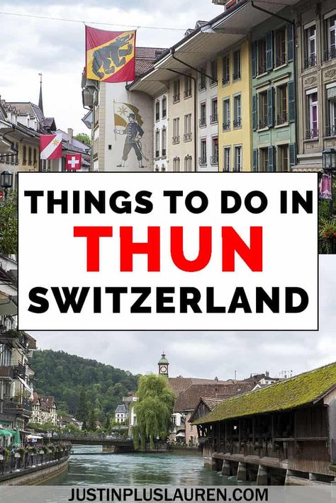 Thun is a beautiful town in Switzerland, and it's easy to take a day trip there from Bern or Interlaken. Here are the best things to do in Thun Switzerland for a day trip.   #Thun #Switzerland #DayTrip #Swiss #Town #OldTown #Europe  Villages in Switzerland | Towns in Switzerland | Swiss Towns | Canton of Bern | Thun Switzerland | Thun Travel Guide | What to do in Thun | Things to do in Thun Swiss Summer Outfit, Thun Switzerland, Switzerland Travel Guide, Switzerland Itinerary, Usa Cities, Europe Itineraries, Beautiful Town, Interlaken, Switzerland Travel