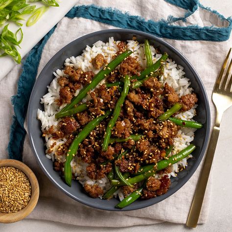 Korean Ground Beef And Green Beans, Korean Ground Pork Bowl, Ground Pork Broccoli, Ground Pork Bulgogi Recipe, Hello Fresh Ground Pork Recipes, Korean Ground Pork Recipes, Ground Pork Green Beans, Ground Pork Bulgogi, Korean Pork Bowl