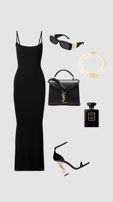 Yves Saint Laurent Aesthetic, Necklace Vivienne Westwood, Saint Laurent Outfit, Saint Laurent Aesthetic, Saint Laurent Necklace, Ysl Dress, Evening Dress Outfit, Classy Going Out Outfits, Yves Saint Laurent Dress